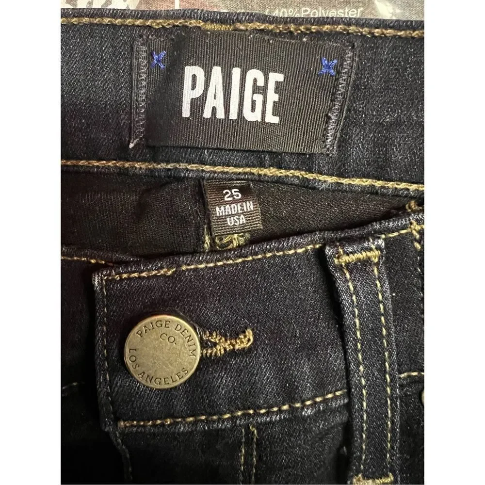 Paige 25 dark denim skinny elastic front panel stretch jeans verdugo ankle